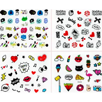 Zdobení na nehty - Vodolepky cartoon mix 4ks