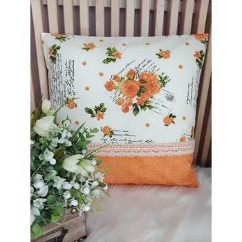 Povlak na dekorativní polštářek Povlak na polštář 40 x 40 cm – Růžičky v kombinaci s oranžovou | Ruční výroba z bavlny