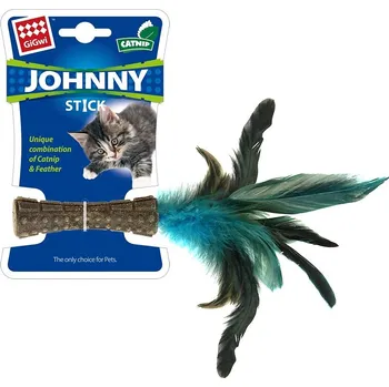 Hračka pro kočku GiGwi Johnny Stick Catnip s modrými peříčky