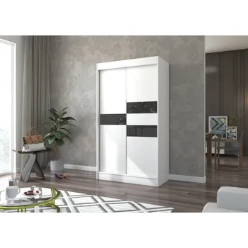 Šatní skříň Šatní skříň s posuvnými dveřmi Batia - 120 cm Barva: Bílá + Černý Lacobel