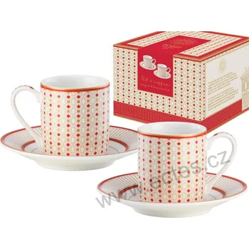 Pozzi M IMPERIAL porcelánové espresso šálky a podšálky geometrický vzor čtverečků a koleček 80ml 2 ks