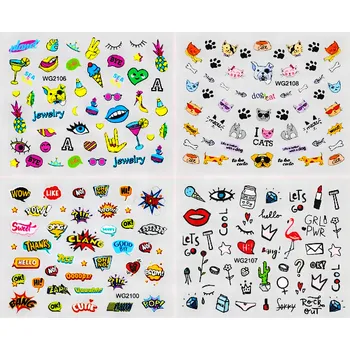 Zdobení na nehty - Vodolepky cartoon 4ks