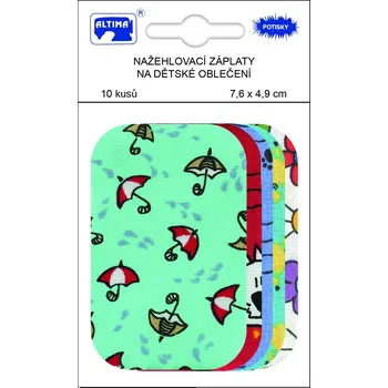 Nažehlovací záplaty s potiskem malé 10 ks - deštníky světle modré + mix