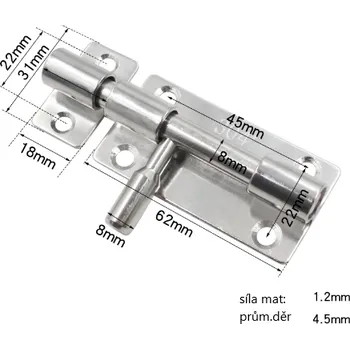 Nábytkové kování Dveřní nerezová petlice 304 62mm s protikusem (PTLL4)