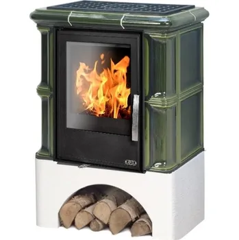 Krbová kamna ABX, spol. s.r.o. ABX BAVARIA K I kachlová kamna 5-12,4kW, s výměníkem, rovný bílý sokl, zelená
