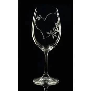 Sklenice Sklenice na víno 450ml, motiv srdíčka, dárek k valentýnu - ručně ryté (broušené) dárek z lásky, dárková krabička
