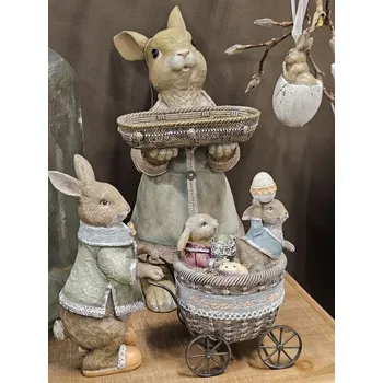 Bytová dekorace Dekorace králík s vozíčkem a králíčky - 21*8*11 cm