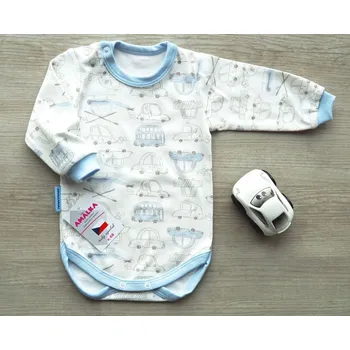 Kojenecký body AMÁLKA Bavlněné bodynko smetanové, auta Velikost: 86