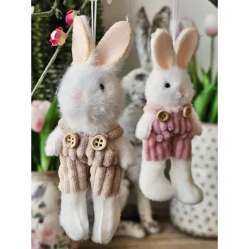 plyšák Bílý plyšový závěsný králíček v hnědých laclíkách Magiccal - 14 cm