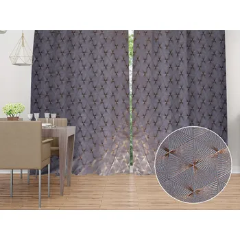 ubrus Sametový závěs Isabela IBL-003 Rose Gold trojúhelníky na šedém - šířka 270 cm 270x140 cm