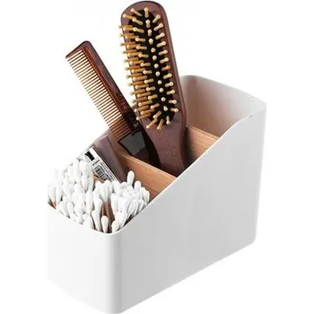 Sada koupelnových doplňků Bílý plastový organizér s prvky bambusu - Altom design (White Plastic Organizer with Bamboo Elements - Altom Design)