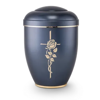 Smuteční dekorace Ekologická urna Creatio II - Kříž a růže/Modrá