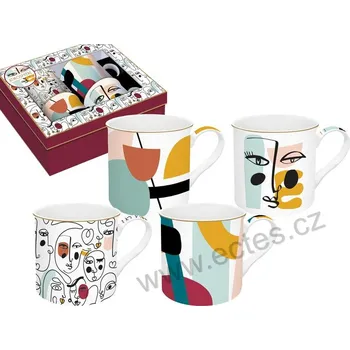 Easy Life MODERNISM porcelánové hrnky černobílé obličeje a geometrické tvary *ATMOSPHERE* 300ml 4 ks