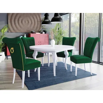 Stůl Julia FI 100 se 4 židlemi ST65 a klepadlem 10, Klepadlo: zlaté, Barva křesla: bíla, Barva stolu: bíly lesk, Potah: Magic Velvet 2225 MIRJAN 5903211163999