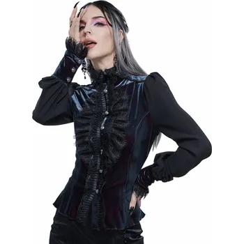 Dámské tričko tričko gothic and punk dámské - Starlight Star Bright Gothic Blouse With Ruffles - DEVIL FASHION - SHT074 - XL
