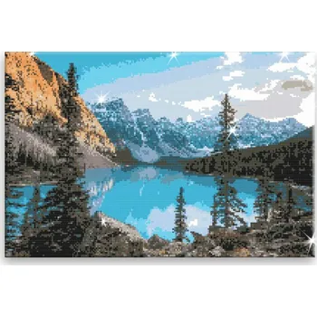 Diamantové malování Diamantové malování - Modré jezero v horách - 60x40 cm, bez dřevěného rámu - CZ výroba