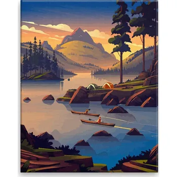 Obraz Obraz na plátně - Kempování u jezera - 40x50 cm - CZ výroba