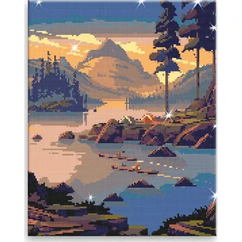Diamantové malování Diamantové malování - Kempování u jezera - 40x50 cm, plátno vypnuté na rám - CZ výroba