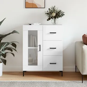 přebalovací pult a komoda Petrashop Příborník bílý s vysokým leskem 69,5x34x90 cm kompozitní dřevo Bílá828046