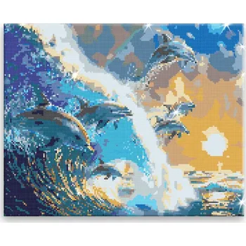 Diamantové malování Diamantové malování - Delfíní představení - 50x40 cm, plátno vypnuté na rám - CZ výroba