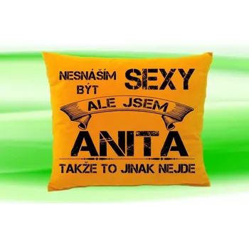 Dekorativní polštářek Polštář se jménem ANITA Medový (polštářek nesnáším být sexy ale jsem ???)