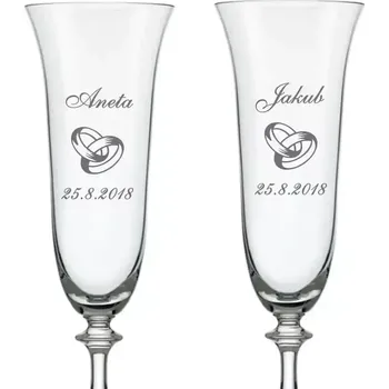 Sklenice Svatební skleničky na sekt Prsteny, 2 ks (Do poznámky v nákupním košíku napište jména novomanželů a datum svatby)