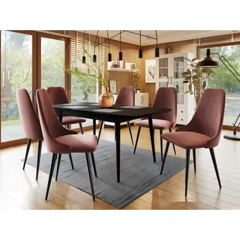 Nábytek Rozkládací stůl Vidariko 140x80 se 6 židlemi ST91 02, Barva: černá, Potah: Magic Velvet 2258 MIRJAN 5903211161773