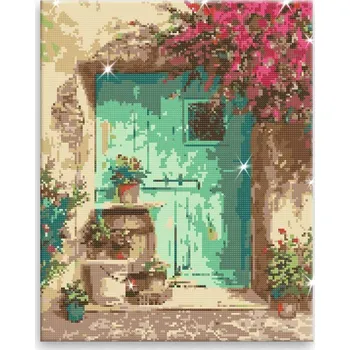 Diamantové malování Diamantové malování - Kytky okolo dveří - 80x100 cm, bez dřevěného rámu - CZ výroba