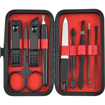 Manikúrní sada z nerezové oceli - 9ks-červená