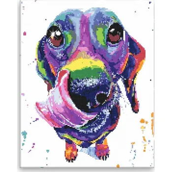 Diamantové malování Diamantové malování - Oblizující se jezevčík - 40x50 cm, bez dřevěného rámu - CZ výroba