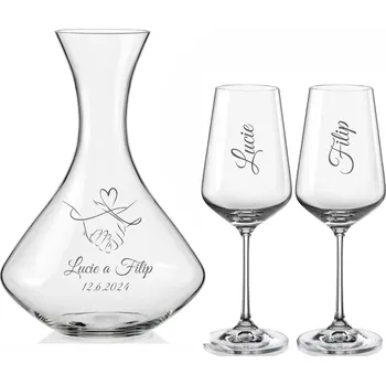Sklenice Svatební set na víno 1+2, s motivem Ruce se jmény, 3 ks (Do poznámky v nákupním košíku napište jména novomanželů a datum svatby)