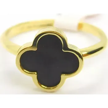 Prsten Klenoty Budín Dámský zlatý prsten ze žlutého zlata s černým smaltem čtyřlístek pro štěstí 585/1,82gr vel. 50 HK1144 (Klenoty Budín Dámský zlatý prsten ze žlutého zlata s černým smaltem čtyřlístek pro štěstí 585/1,82gr vel. 50 HK1144)