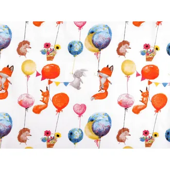 Bavlněná látka / plátno balónky / zvířátka, barva (112) bílá