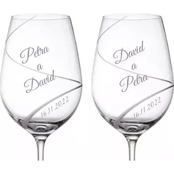 Sklenice Svatební skleničky na víno ručně broušené Jména, 2 ks, 350 ml