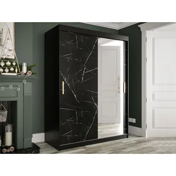Šatní skříň Šatní skříň se zrcadlem Nonnus 150 T2, Úložný prostor: ne, Barva: černá matná / černá mramor MIRJAN 5903211110153