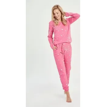 Dámské pyžamo Dámské zateplené pyžamo Erika růžové s hvězdičkami S
