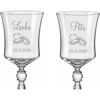 Sklenice Svatební skleničky na víno Prsteny, 2 ks (Do poznámky v nákupním košíku napište jména novomanželů a datum svatby)