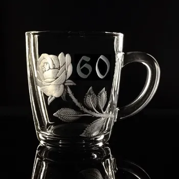 Sklenice Hrníček 300ml, k 60 narozeninám - ručně ryté (broušené), dárková krabička