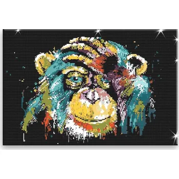 Diamantové malování Diamantové malování - Čimp v barvách - 60x40 cm, bez dřevěného rámu - CZ výroba