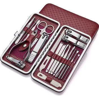 Manikúrní sada z nerezové oceli - 19ks-červená