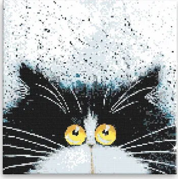 Diamantové malování Diamantové malování - Chlupáč s velkýma žlutýma očima - 40x40 cm, plátno vypnuté na rám - CZ výroba
