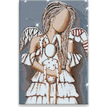 Diamantové malování Diamantové malování - Anděl s plyšákem - 40x60 cm, bez dřevěného rámu - CZ výroba