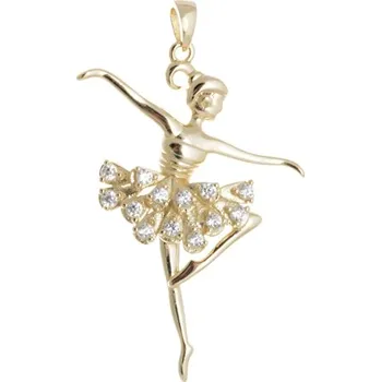 Přívěsek Stříbrný pozlacený přívěšek baletka s čirými zirkony STRZ0405F