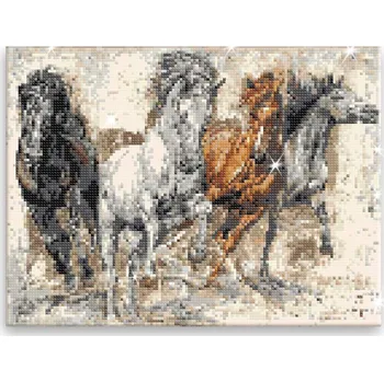 Diamantové malování Diamantové malování - Čtyři koně - 40x30 cm, plátno vypnuté na rám - CZ výroba