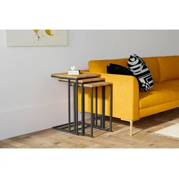 Konferenční stolek Set konferenčních stolků CANDICE, vlašský ořech/černá + vyzvednutí ZDARMA