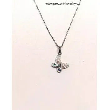 Řetízek Stříbrný náhrdelník swarovsky motýlek (Stříbrný řetízek motýl se SW kamínky)