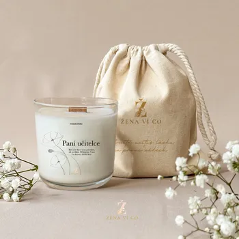 Svíčka Vonná svíčka s věnováním paní učitelce VLČÍ MÁKY Vůně svíčky: Pánská dřevitá vůně, Potisk na obalu: S textem z obrázku