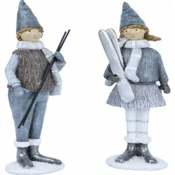 Bytová dekorace Dekorace chlapec a dívka s lyžemi, šedá/bílá, 5x22x7cm, balení obsahuje 2 kusy!|Ego Dekor