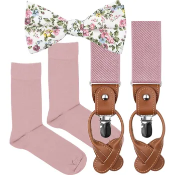 Kravata Bubibubi Růžová sada Emma s motýlkem a kšandami velikost ponožek 39-42