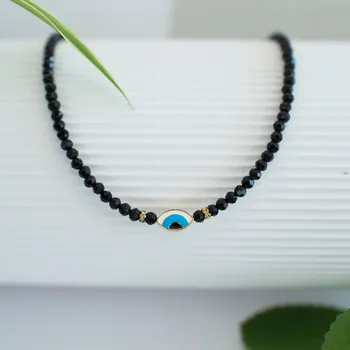 Řetízek Korálkový řetízek s Nazarem Azra - černý